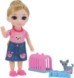 Кукла шарнирная Малышка Лили, игровой набор с собачкой и переноской, 16 см, Funky toys, FT72009